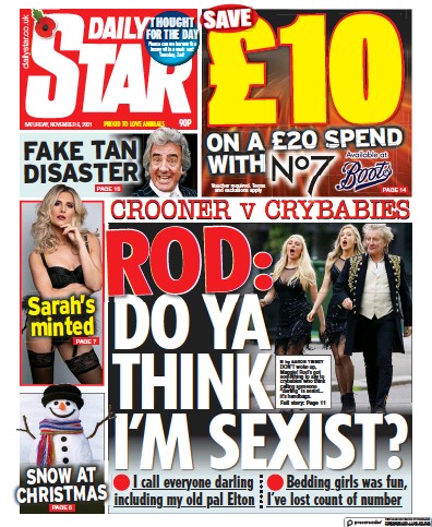 Daily Star (UK) Newspaper Front Page for 6 November 2021