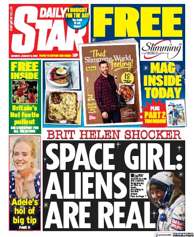 Daily Star (UK) Newspaper Front Page for 6 January 2020