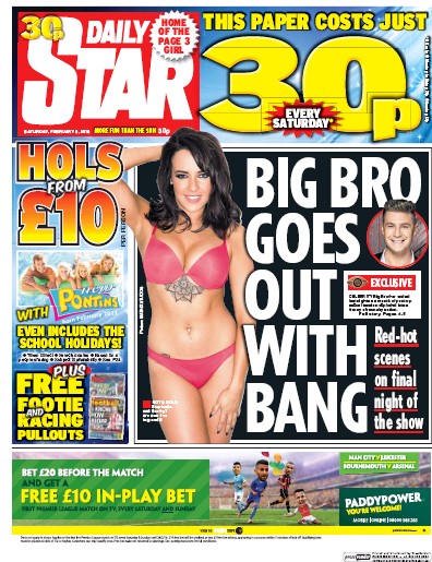 Daily Star (UK) Newspaper Front Page for 6 February 2016