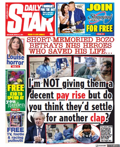 Daily Star (UK) Newspaper Front Page for 6 March 2021