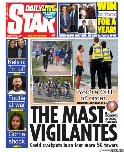 Daily Star (UK) Newspaper Front Page for 6 April 2020