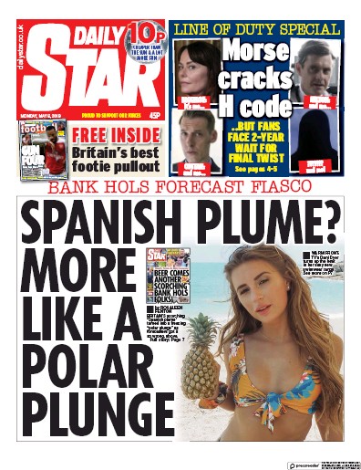 Daily Star (UK) Newspaper Front Page for 6 May 2019