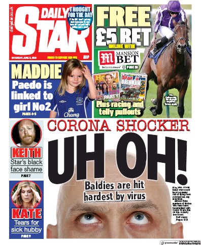 Daily Star (UK) Newspaper Front Page for 6 June 2020