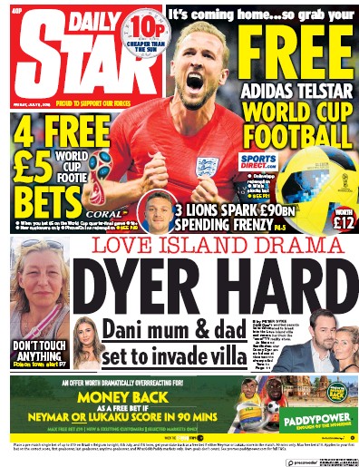 Daily Star (UK) Newspaper Front Page for 6 July 2018