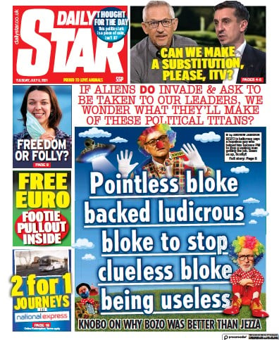 Daily Star (UK) Newspaper Front Page for 6 July 2021