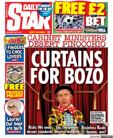 Daily Star (UK) Newspaper Front Page for 6 July 2022