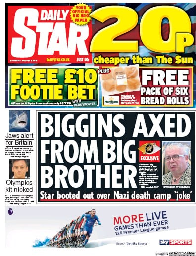 Daily Star Newspaper Front Page for 6 August 2016