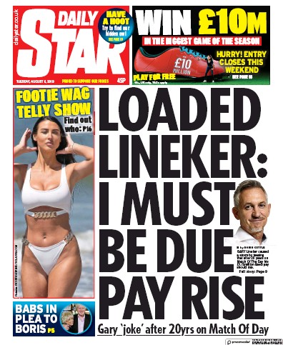 Daily Star Newspaper Front Page for 6 August 2019