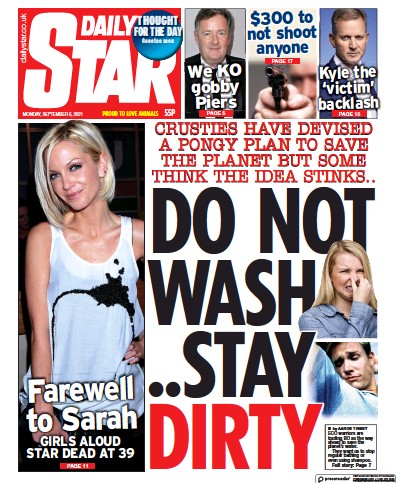 Daily Star (UK) Newspaper Front Page for 6 September 2021