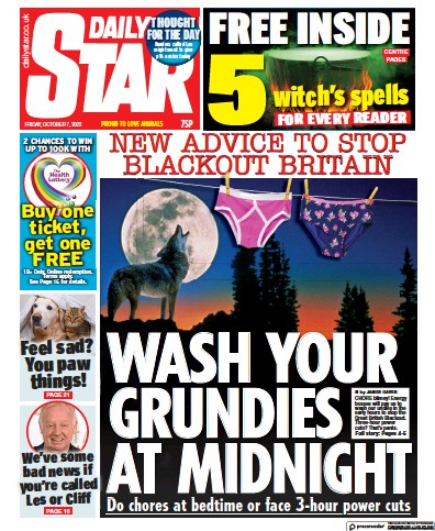 Daily Star (UK) Newspaper Front Page for 7 October 2022