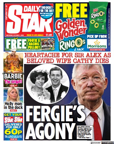 Daily Star (UK) Newspaper Front Page for 7 October 2023