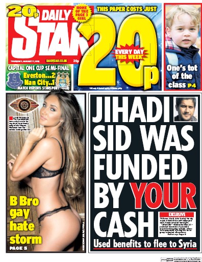Daily Star Newspaper Front Page for 7 January 2016