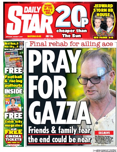 Daily Star (UK) Newspaper Front Page for 7 January 2017