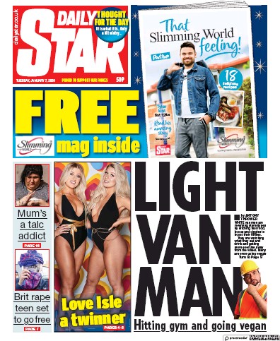 Daily Star (UK) Newspaper Front Page for 7 January 2020
