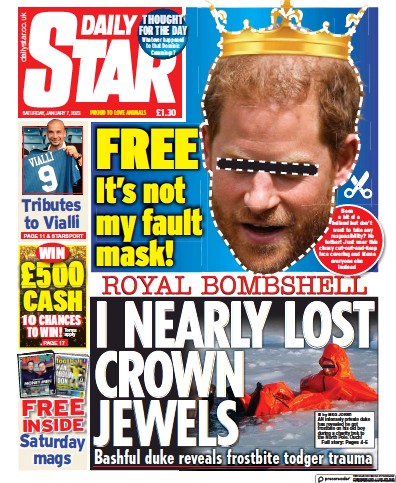 Daily Star (UK) Newspaper Front Page for 7 January 2023