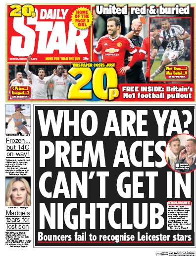 Daily Star Newspaper Front Page for 7 March 2016