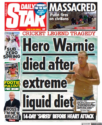 Daily Star (UK) Newspaper Front Page for 7 March 2022