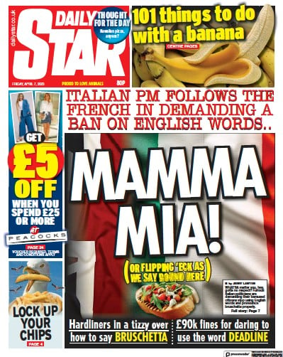 Daily Star (UK) Newspaper Front Page for 7 April 2023