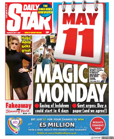 Daily Star Newspaper Front Page for 7 May 2020