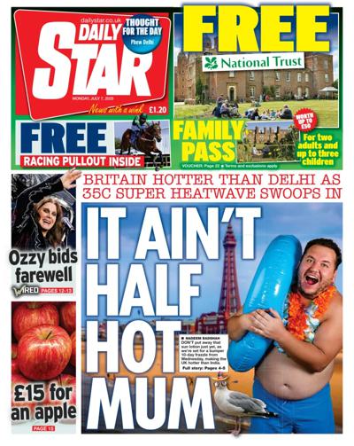 Daily Star (UK) Newspaper Front Page for 7 July 2025