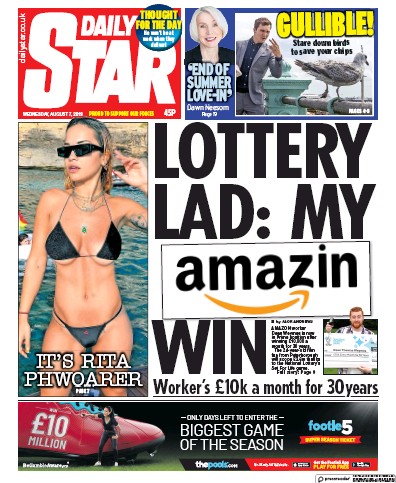 Daily Star Newspaper Front Page for 7 August 2019