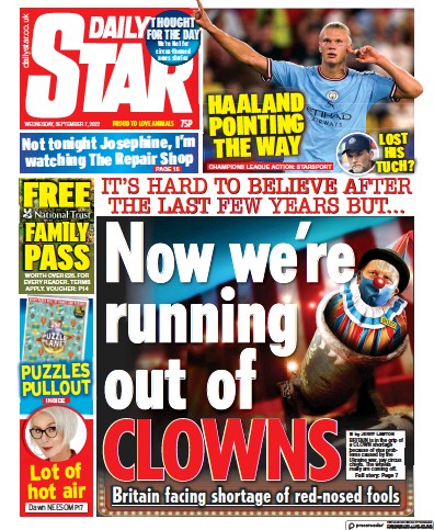 Daily Star (UK) Newspaper Front Page for 7 September 2022
