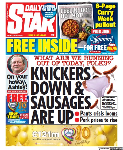 Daily Star (UK) Newspaper Front Page for 8 October 2021