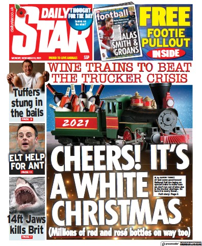Daily Star (UK) Newspaper Front Page for 8 November 2021