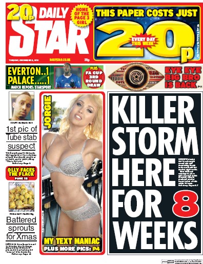 Daily Star (UK) Newspaper Front Page for 8 December 2015