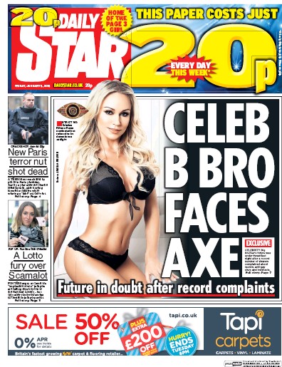 Daily Star Newspaper Front Page for 8 January 2016