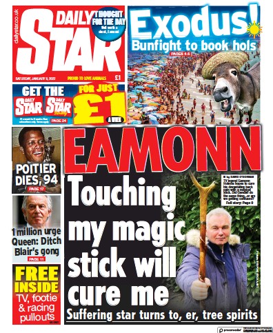 Daily Star (UK) Newspaper Front Page for 8 January 2022