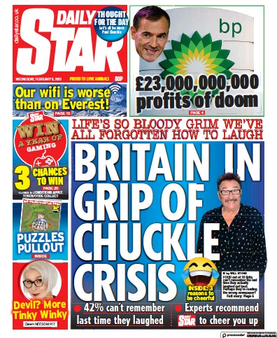 Daily Star (UK) Newspaper Front Page for 8 February 2023