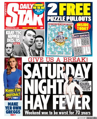 Daily Star Newspaper Front Page for 8 April 2020