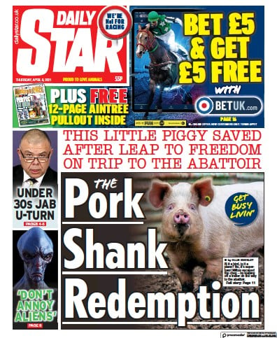 Daily Star (UK) Newspaper Front Page for 8 April 2021