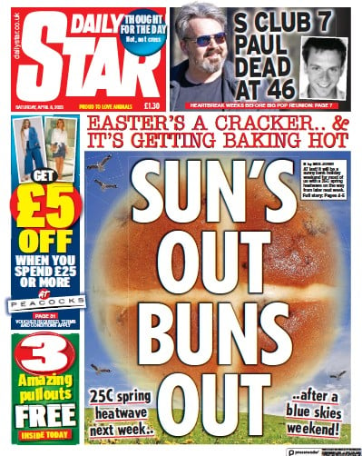Daily Star (UK) Newspaper Front Page for 8 April 2023