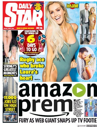 Daily Star (UK) Newspaper Front Page for 8 June 2018