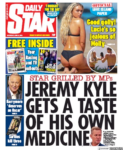 Daily Star (UK) Newspaper Front Page for 8 June 2019