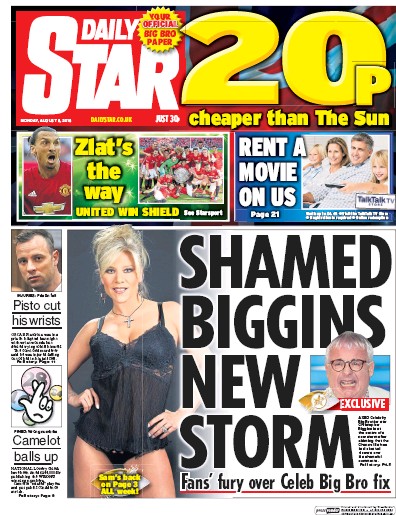 Daily Star Newspaper Front Page for 8 August 2016