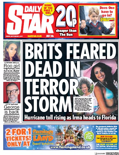Daily Star Newspaper Front Page for 8 September 2017