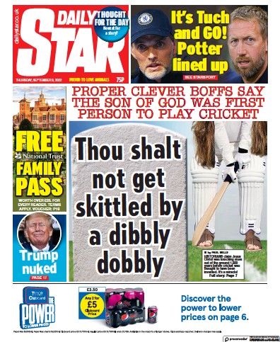 Daily Star (UK) Newspaper Front Page for 8 September 2022