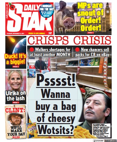 Daily Star (UK) Newspaper Front Page for 9 November 2021