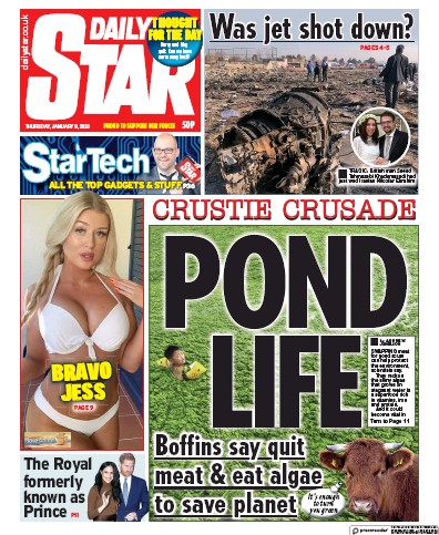 Daily Star Newspaper Front Page for 9 January 2020