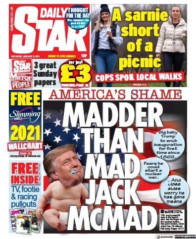 Daily Star (UK) Newspaper Front Page for 9 January 2021
