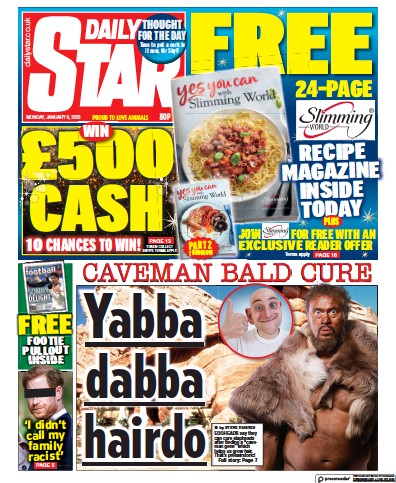 Daily Star (UK) Newspaper Front Page for 9 January 2023