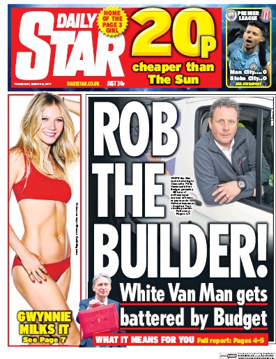 Daily Star Newspaper Front Page for 9 March 2017