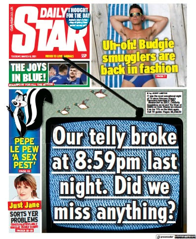 Daily Star (UK) Newspaper Front Page for 9 March 2021