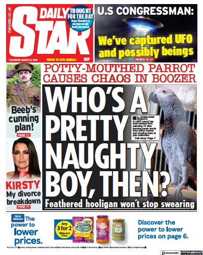 Daily Star (UK) Newspaper Front Page for 9 March 2023