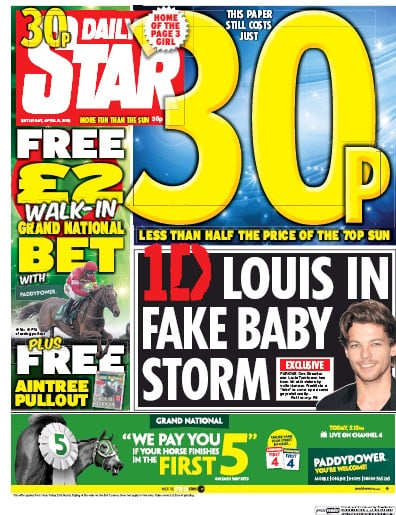 Daily Star Newspaper Front Page for 9 April 2016
