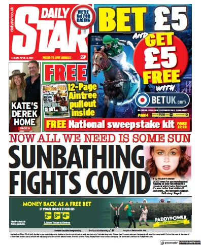 Daily Star (UK) Newspaper Front Page for 9 April 2021