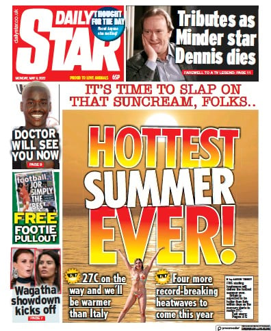 Daily Star (UK) Newspaper Front Page for 9 May 2022
